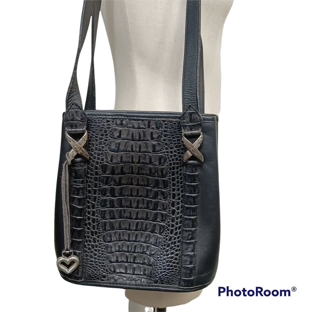 Brighton‎ Bag Black Leather Embossed Alligator Shoulder Bag